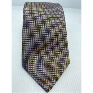 PINK London Luxury Handmade 100 % Silk Tie Golden Blue Geometric T31